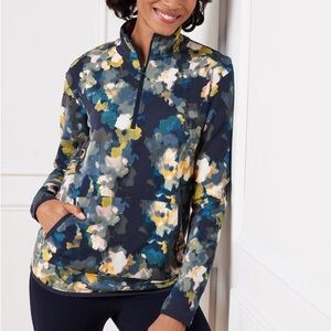 T By Talbots Half Zip Pullover Blurred Floral